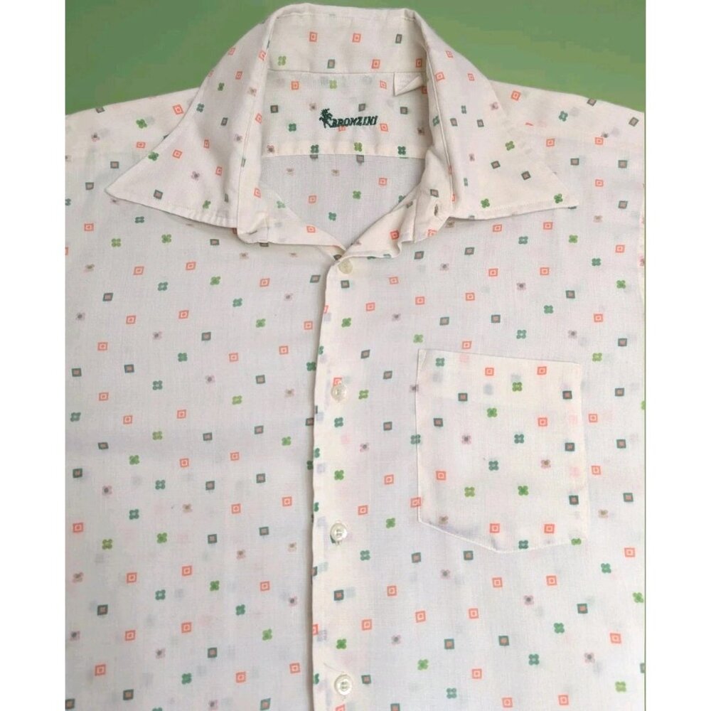 Men's Bronzini Shirt Button Down Long Sleeve 16-1/2 Large Lightweight VTG Print